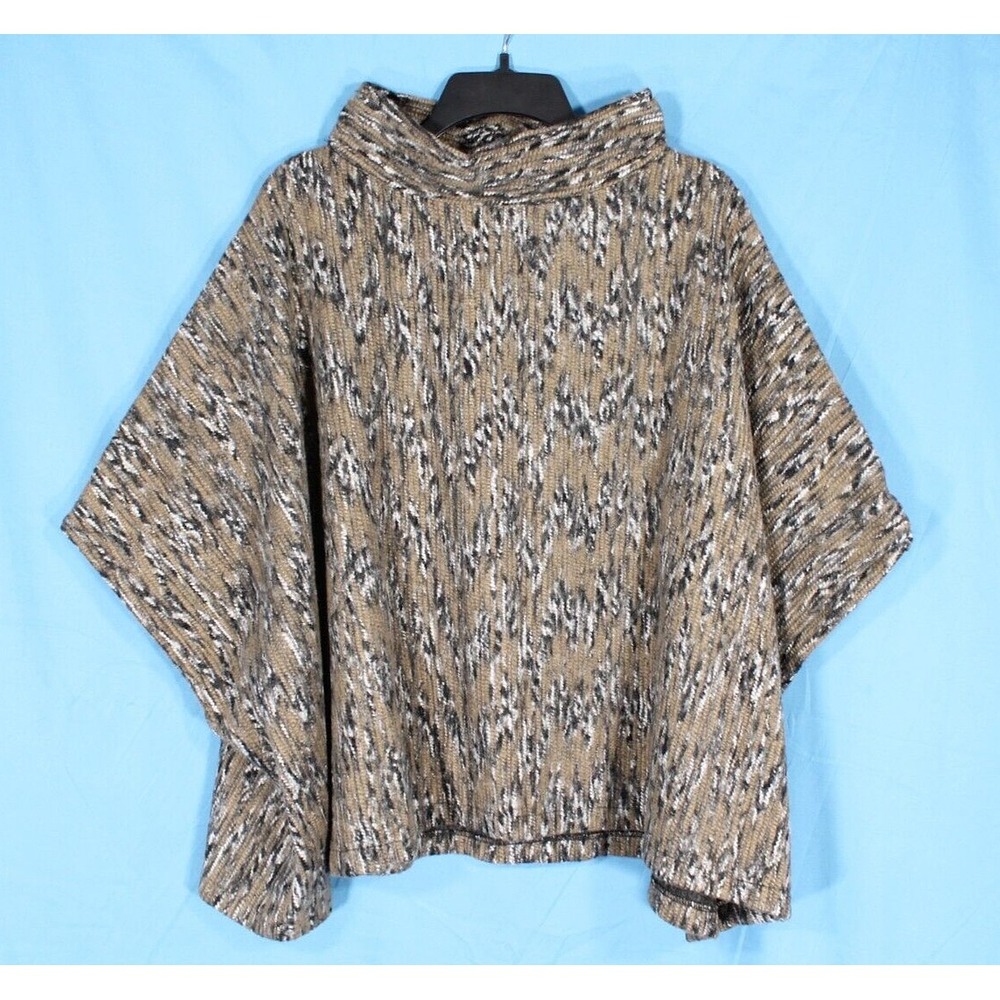 NWT WORLD MARKET Olive WOOL BLEND Mock Neck CAMOUFLAGE LOOK Boxy SWEATER Sz O/S